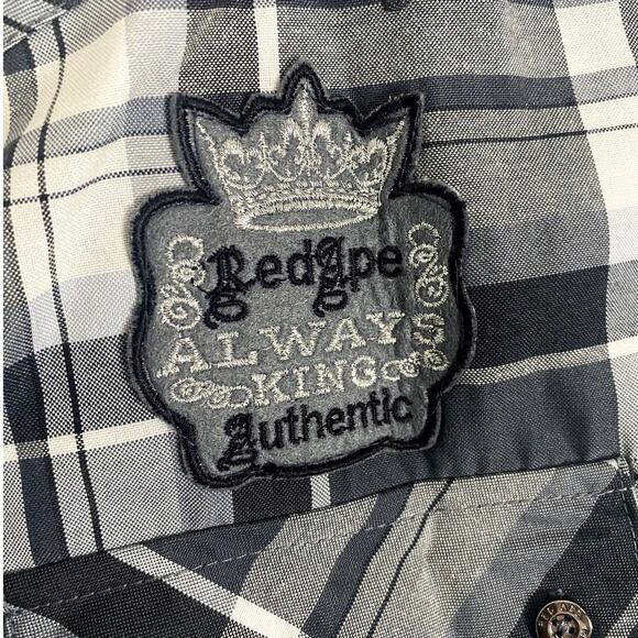 Red Ape Party  Shirt Mens M  Gray/Black Plaid Always King Patches Logo Street - Picture 7 of 15